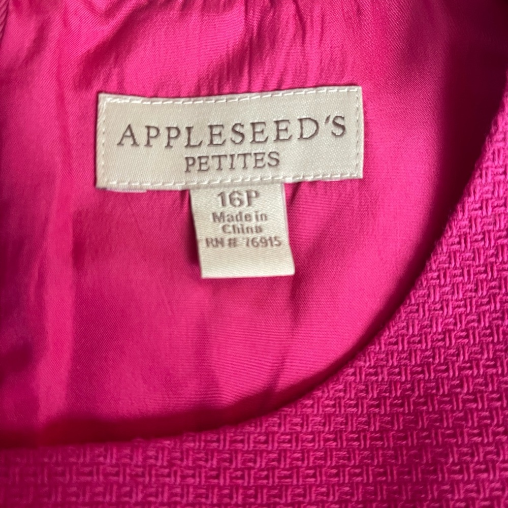 New 2 piece Appleseeds Hot pink trim Navy blue dress with Jacket 16 Petites